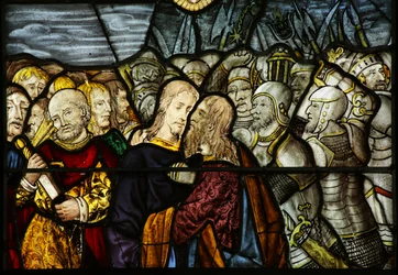 Vidriera que representa la traición de Cristo en Getsemaní, 1500-10